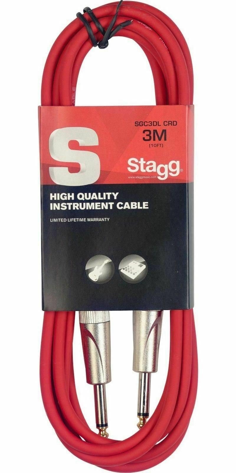 Stagg SGC3DL CRD S-Series Deluxe 10 Foot Instrument Cable, Red