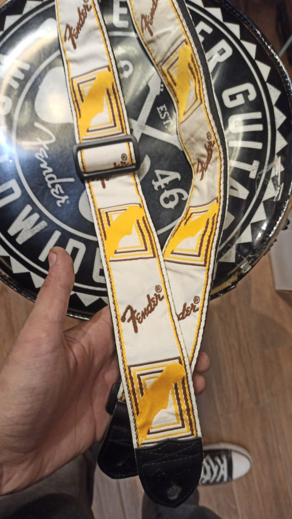 Fender 2 Monogrammed Guitar Strap White Brown Yellow