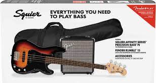 Affinity Series™ Precision Bass® PJ
Pack, Laurel Fingerboard, 3-Color Sunburst, Gig Bag,
Rumble 15