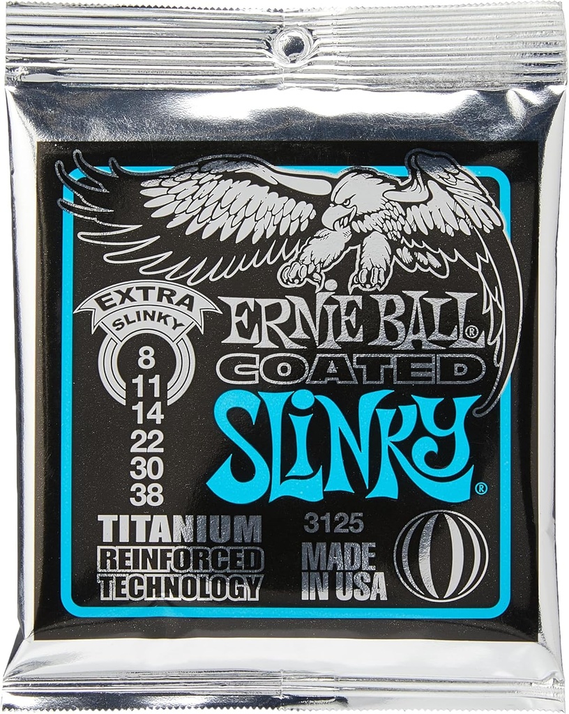 Ernie Ball Extra Slinky Coated Titanium RPS Electric Guitar Strings 8-38 Gauge