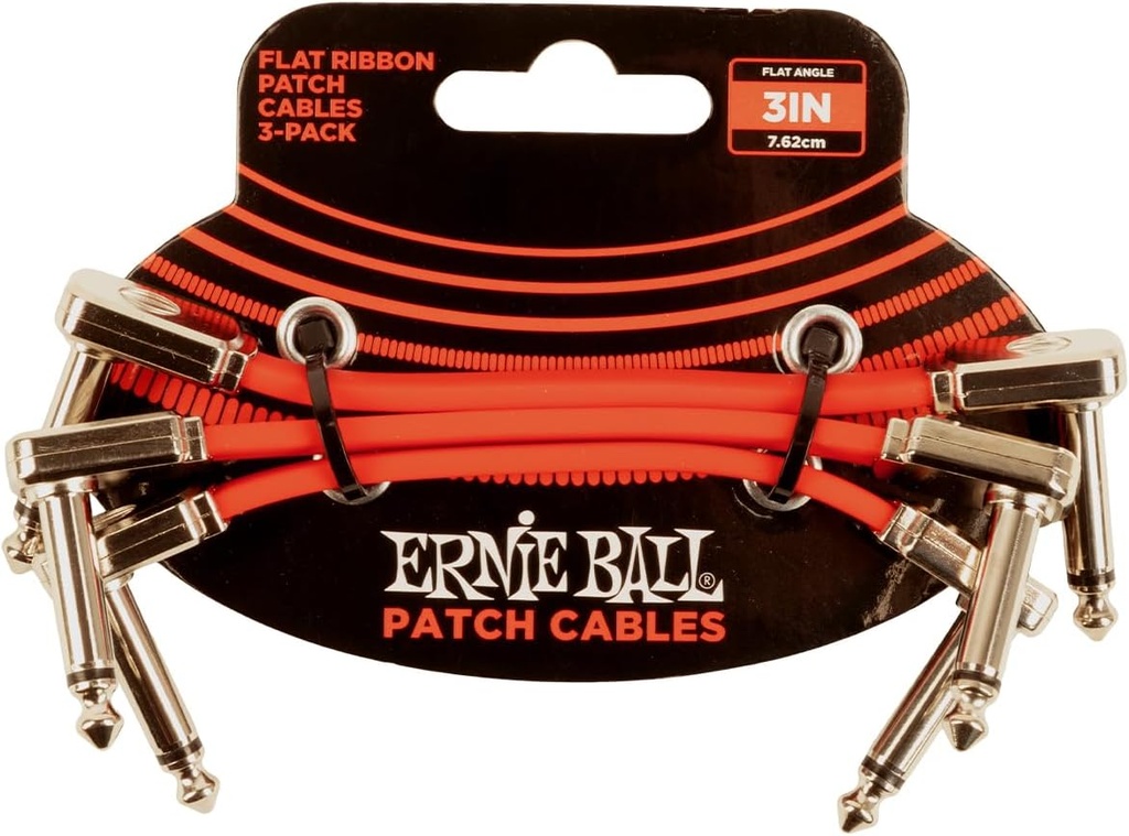 Ernie Ball 3 inch Flat Ribbon Patch Cable 3-Pack - Red
