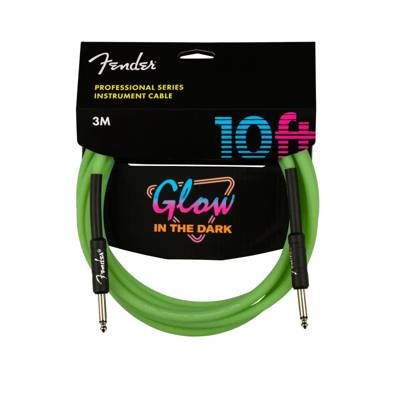 Fender Professional Glow in the Dark Guitar Instrument Cable, Green, 10'