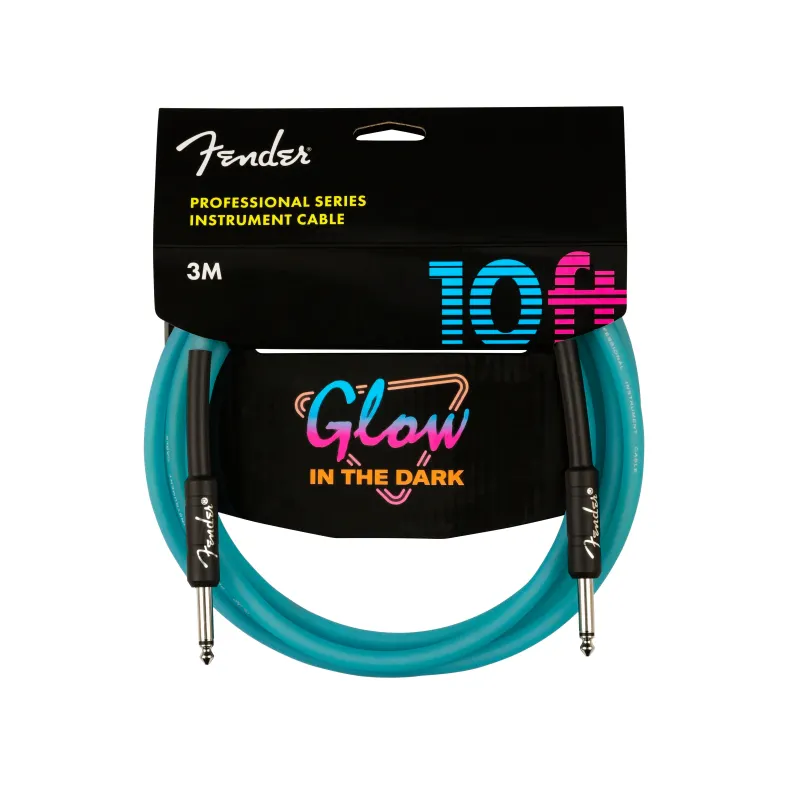 Fender Professional Glow in the Dark Guitar Instrument Cable, Blue, 10'