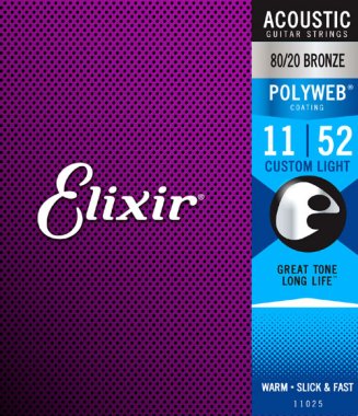 Elixir 11025 Polyweb Coated 80/20 Bronze Acoustic Guitar Cus Lt 11-52