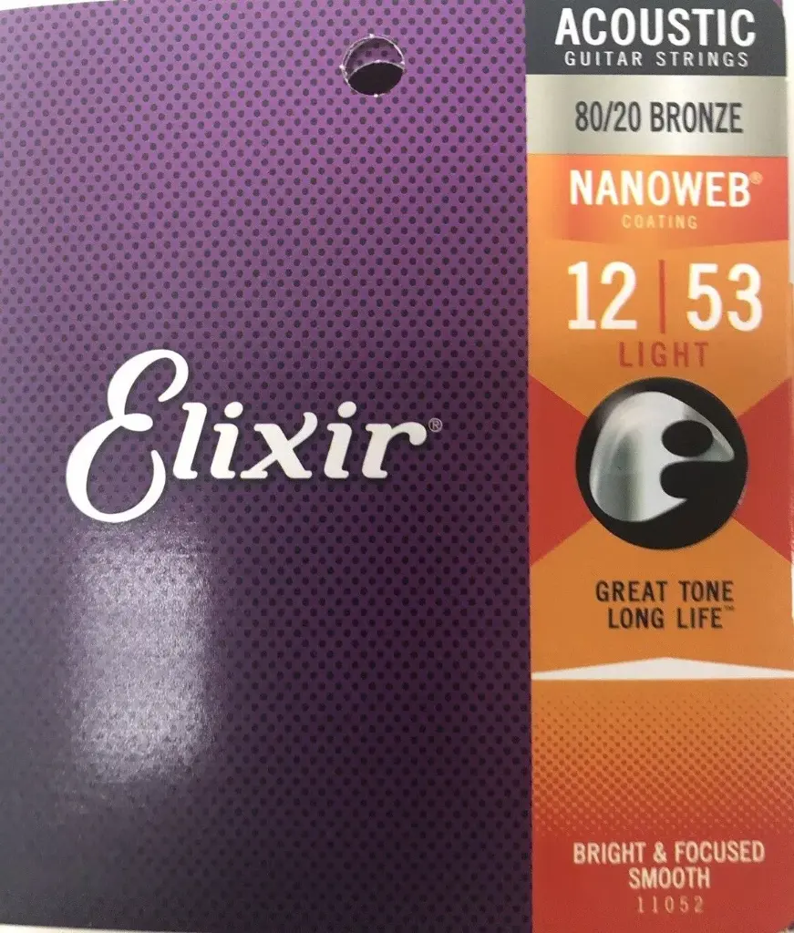 Elixir 11052 Nanoweb 80/20 Bronze Acoustic Guitar Strings 