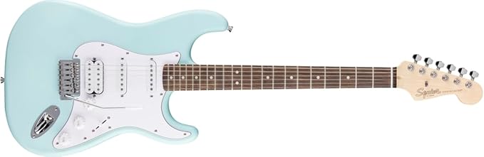 Squier by Fender Debut Collection HSS Stratocaster Electric Guitar, Laurel Fingerboard, White Pickguard, Daphne Blue