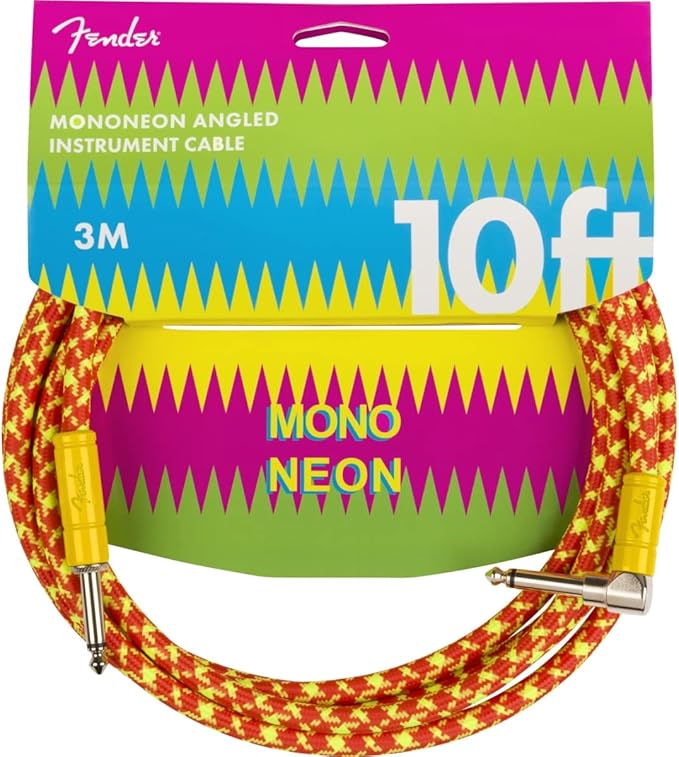 Fender MonoNeon Instrument Cable, Straight/Angle, Orange/Yellow Tweed, 10ft