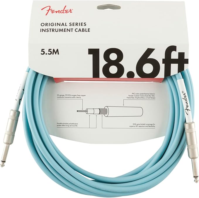 Fender Original Series Instrument Cable, Guitar Cable, Guitar Accessories, Straight/Straight, Daphne Blue, 18.6ft 