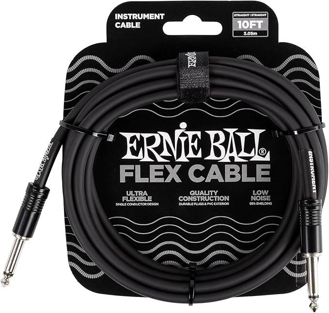 Ernie Ball Flex Instrument Cable Straight/Straight 10ft - Black (P06434) 