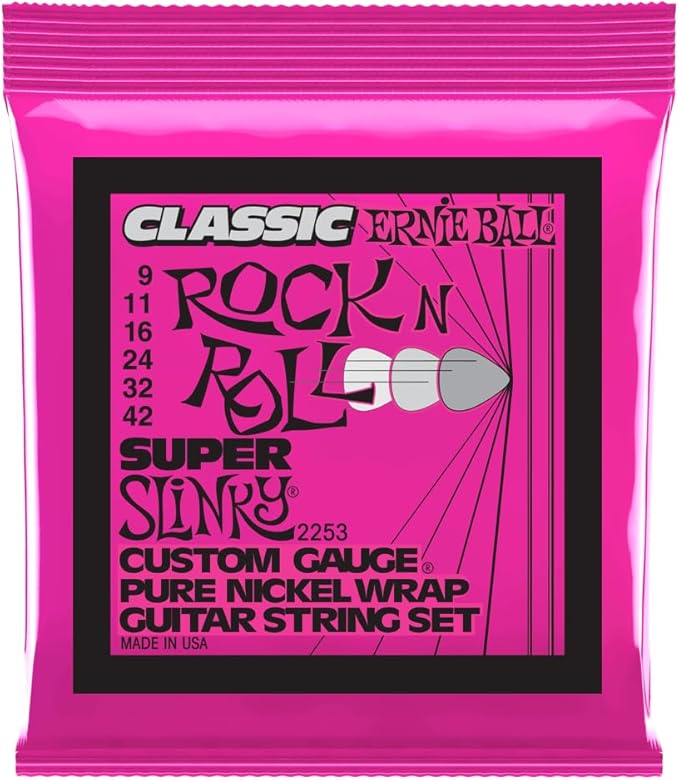 Ernie Ball Super Slinky Classic Pure Nickel Electric Guitar Strings, 9-42 Gauge (P02253)