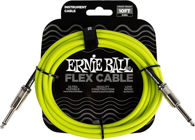 Ernie Ball Instrument Cable, 1/4" Mono, Green, 10ft (P06414) 