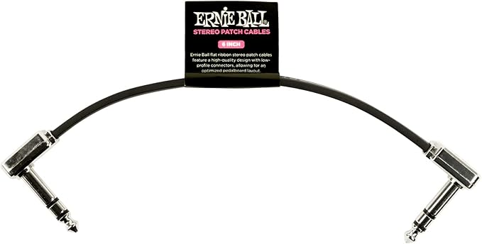 Ernie Ball Flat Ribbon Stereo Patch Cable, 3in, Black (P06407) 