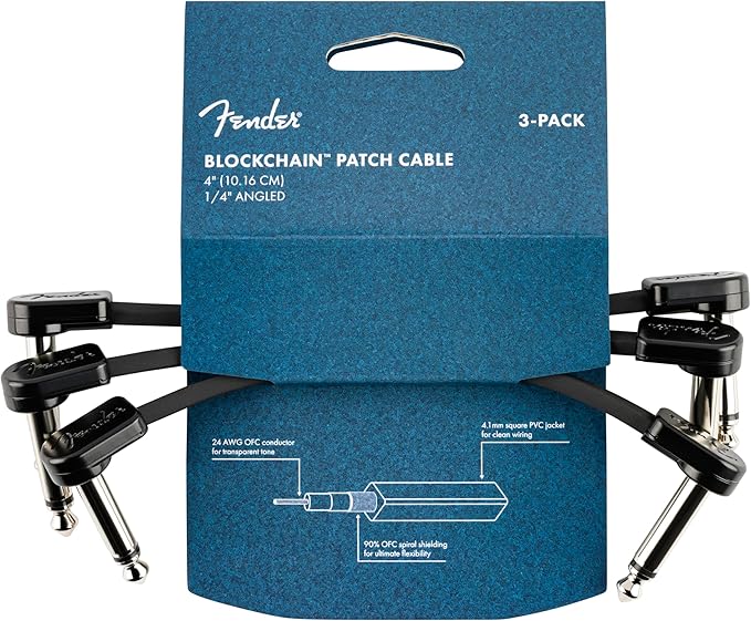 Fender Blockchain 4" Patch Cable, Guitar Cable, Guitar Accessories, 3-Pack, Angle/Angle 