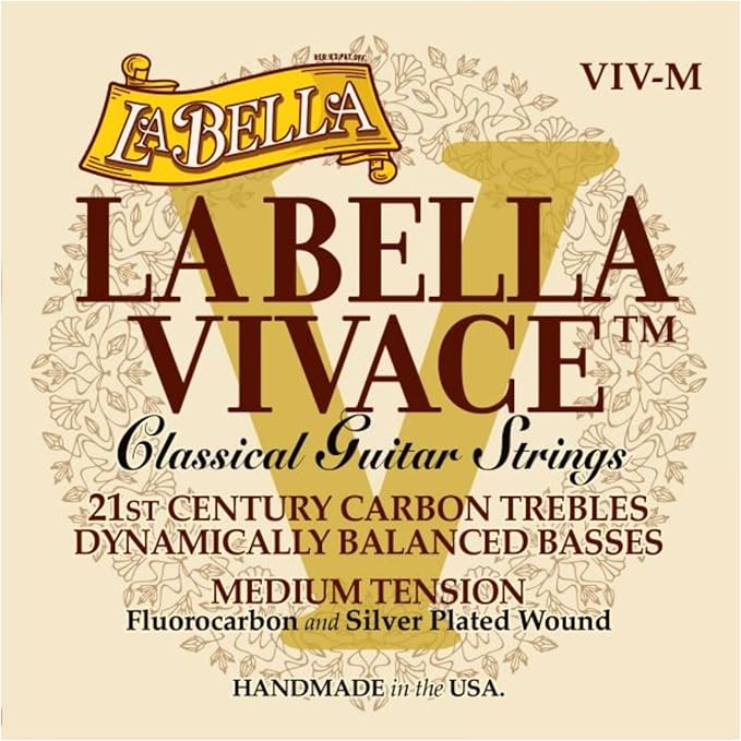 La Bella VIV-M Vivace Fluorocarbon Silver-Plated wound- Medium and Hard Tension Classical Guitar String 