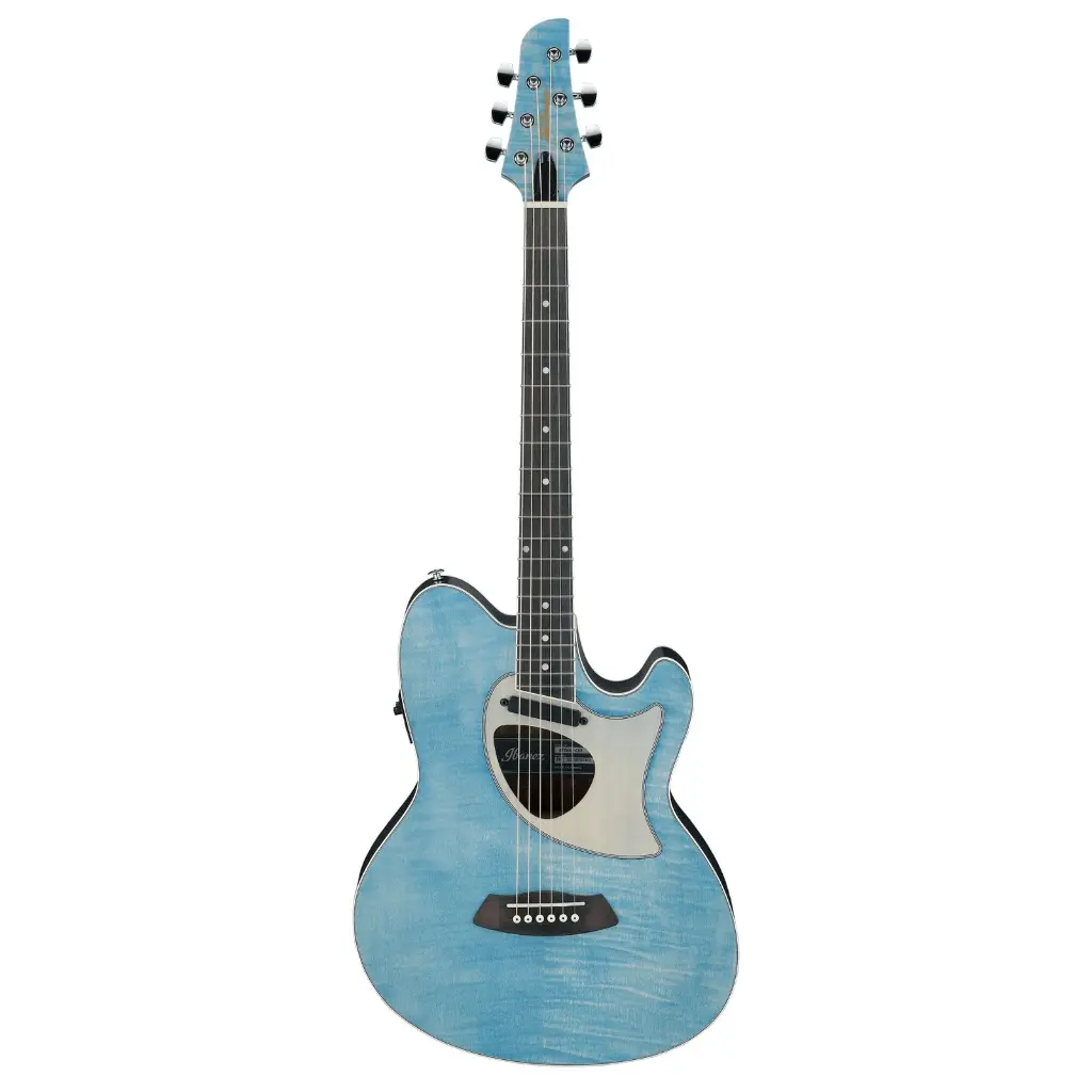 banez TCM50FM Talman Thinline AE Guitar, Flamed Maple Top, Open Pore Blue Denim