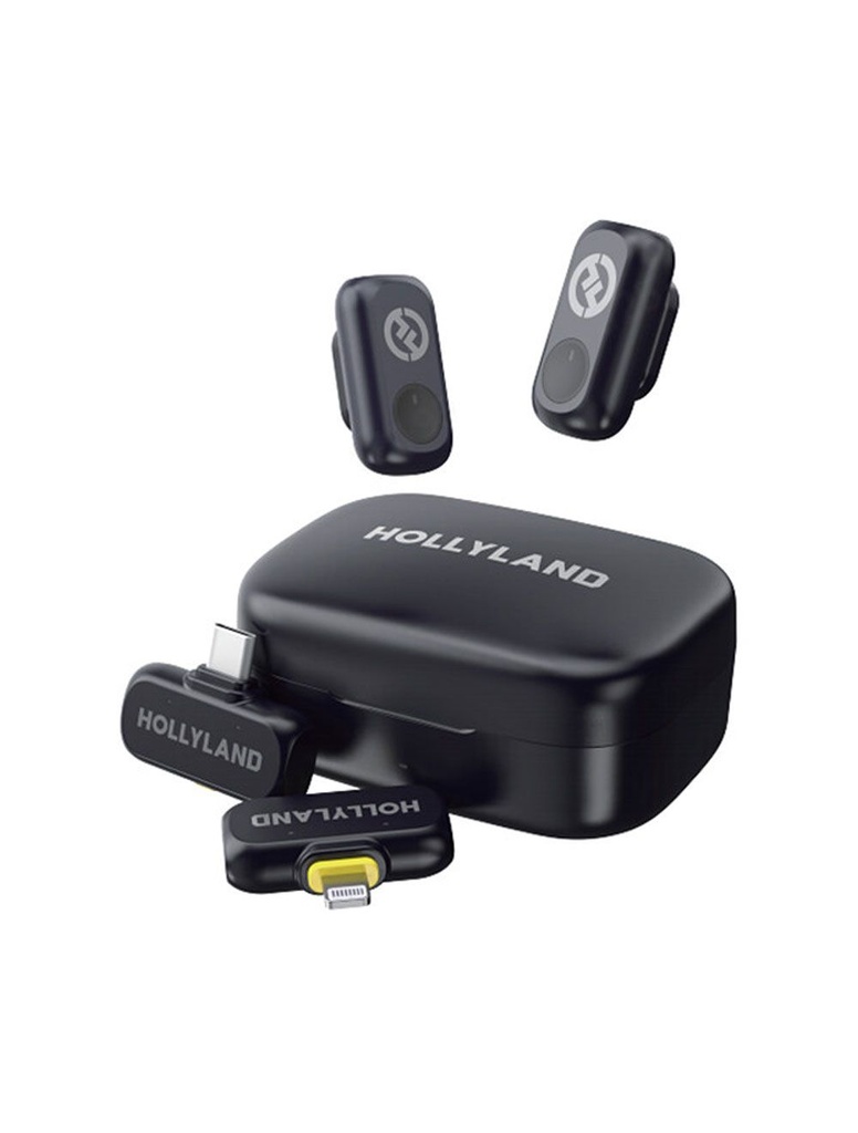 Hollyland ICS-3508 LARK A1 Combo 2-Person Wireless Microphone System with USB-C and Lightning Connectors for Mobile Devices (Space Gray, 2.4 GHz) Black