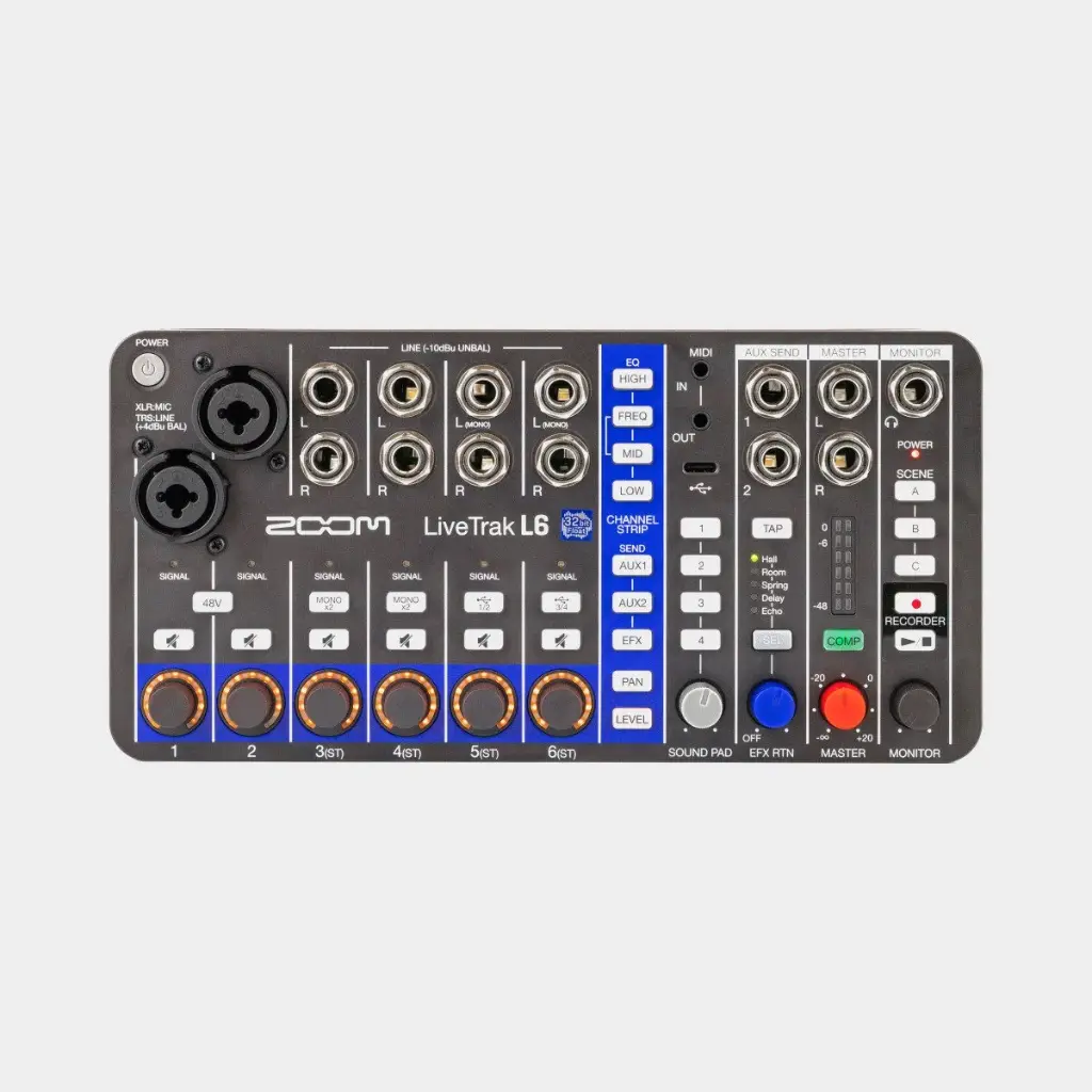 Zoom LiveTrak L6
10-Channel Compact Digital Mixer, Recorder & USB
Interface