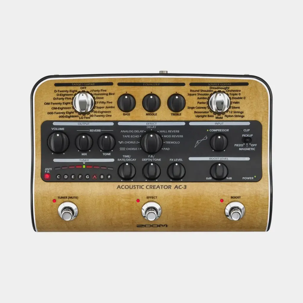 Zoom AC-3
Acoustic Creator DI Pedal with Effects, Modeling &
Compressor