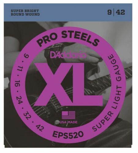 [019954953973] D'Addario EPS520 ProSteels Electric Guitar Strings, Super Light, 9-42