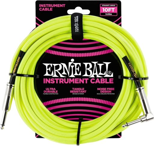 [749699100348] [P06080] 10FT BRAIDED INSTRUMENT CABLE STRAIGHT/ANGLE NEON YELLOW Ernie Ball Braided Instrument Cable Straight/Angle 10ft - Neon Yellow 