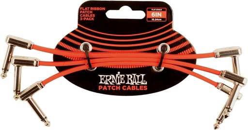 [749699111573] Ernie Ball 6 in Flat Ribbon Patch Cable 3-Pack - Red