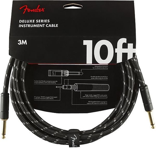 [FENDER DELUXE SERIES INSTRUMENT CABLE, STRAIGHT/STRAIGHT, 10', BLACK TWEED] Fender Deluxe Series Instrument Cable Straight/Straight 10 Black Tweed