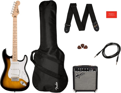 [717669816537] Squier by Fender Sonic Stratocaster® Electric Guitar Pack, Maple Fingerboard, 2-Colour Sunburst
