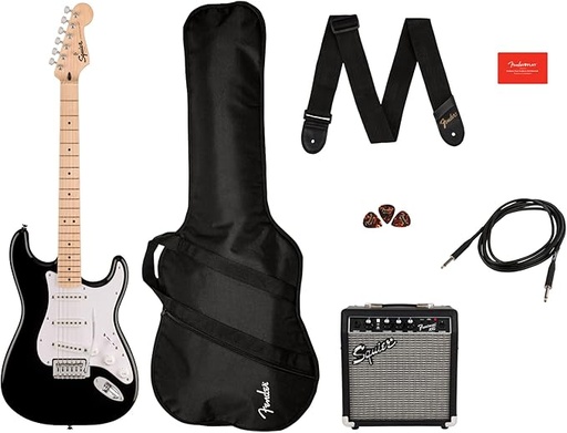 [717669816483] Squier by Fender Sonic Stratocaster® Electric Guitar Pack, Maple Fingerboard, Black