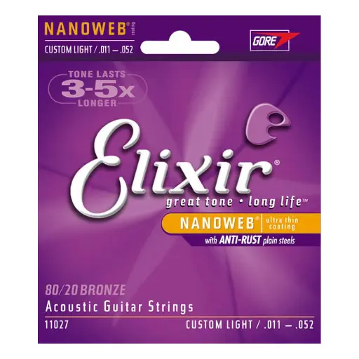 [733132110278] Elixir Nanoweb Acoustic Guitar Strings Custom Light 11-052