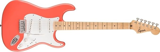 [717669598501] Squier by Fender Limited Edition Sonic® Stratocaster® Electric Guitar, Maple Fingerboard, White Pickguard, Tahitian Coral