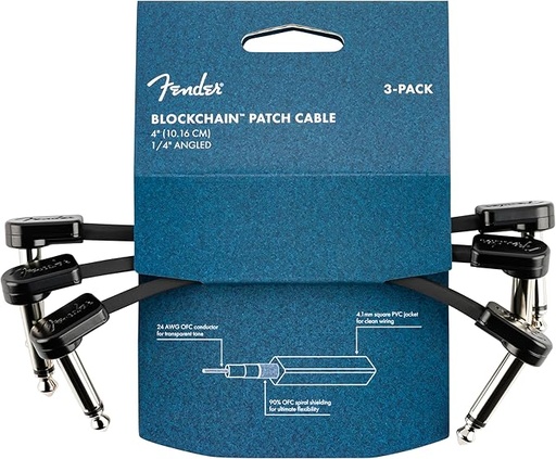 [885978116713] Fender Blockchain 4" Patch Cable, Guitar Cable, Guitar Accessories, 3-Pack, Angle/Angle 